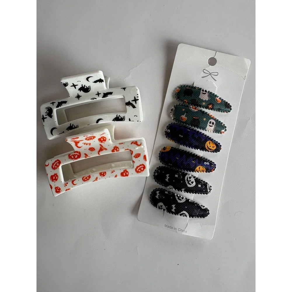 Girls Halloween Hair Accessory Bundle NEW Fall Pumpkin Ghost Claw Clip Snap Clip